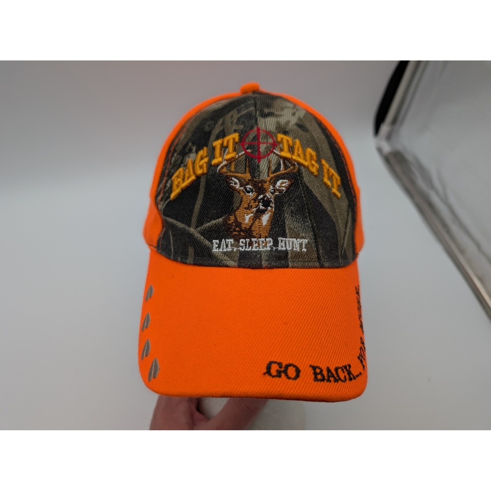 Kys Design Cap Blaze Orange Camo Deer Hunting Hat Eat Sleep Hunt One Size